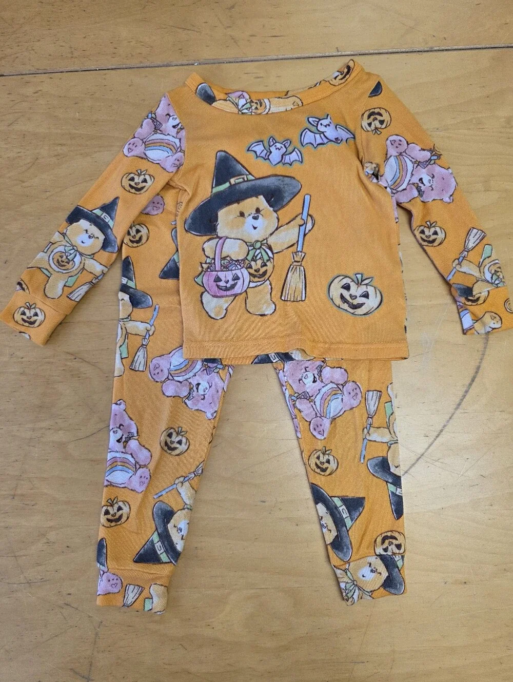 Care Bears Orange Halloween Witch Bear Pajama Set With Glow-in-the-Dark Fabric!